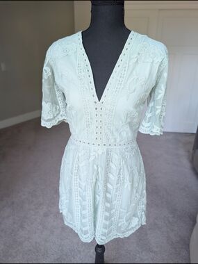 Mint Green Lace V-Neck Romper